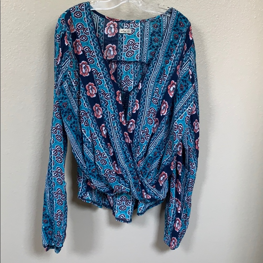 Blue hollister tropical blouse